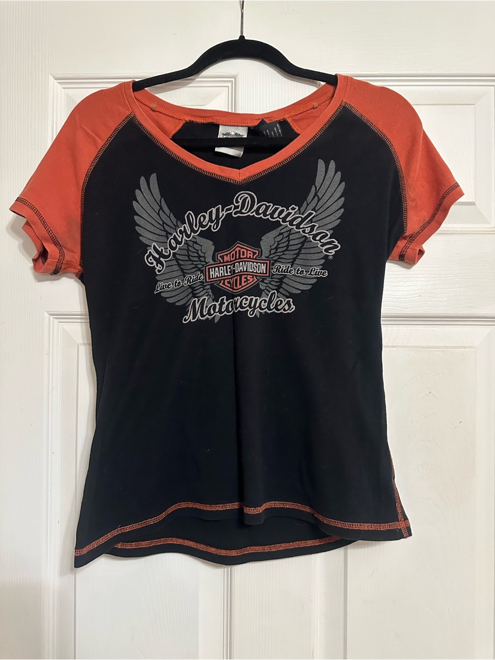 Harley-Davidson Black & Orange Short-Sleeve Raglan Logo Tee